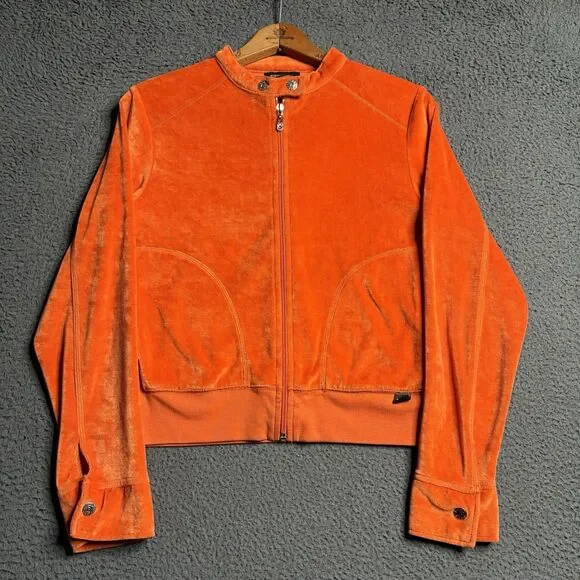 BCBG MaxAzria Women's Jacket Velour Small Moto Cafe Racer Full Zip Y2K Vtg Cyber